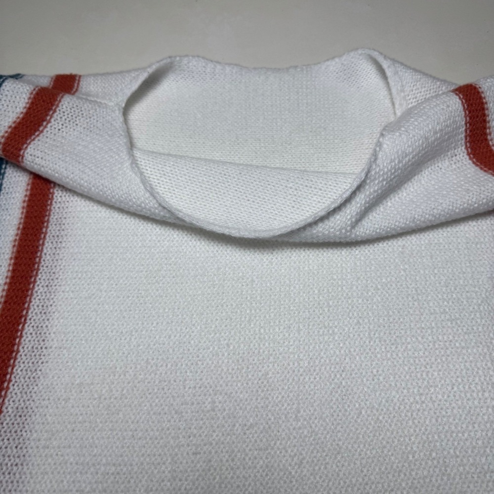 80's Core Womens White Striped Boat Neck Sweater 3/4 Sleeve Casual Knit Top - Picture 7 of 9